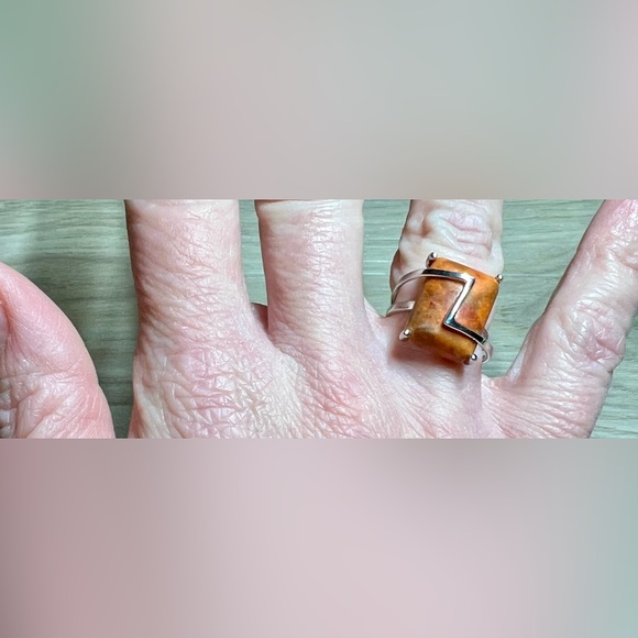 Designer Signed DW Sterling Silver Orange Jasper Zig Zag Lace Ring, Size 6, 5g - Picture 8 of 10